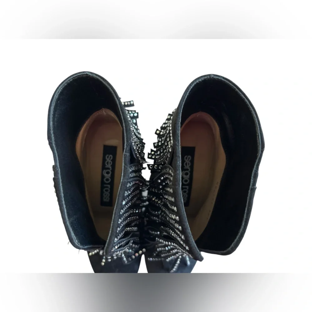 Sergio Rossi Black Ankle Boots with Silver Fringe - Picture 9 of 16